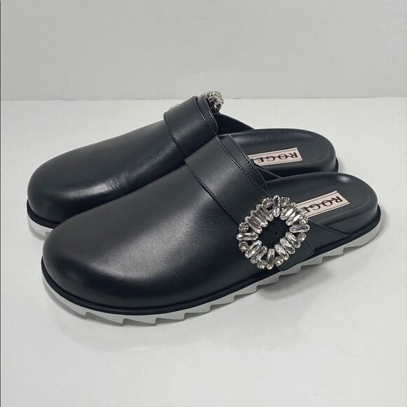 Roger Vivier Slidy Crystal-buckled Leather Backless Loafers size 37 - Picture 1 of 14